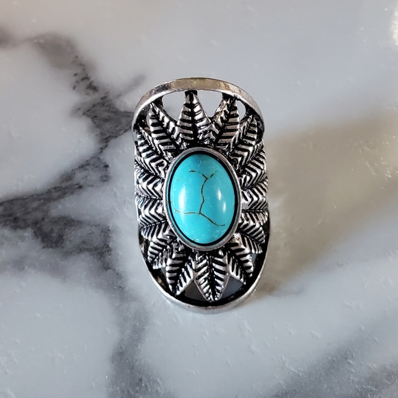 Silver Tone & Turquoise Stone Stretch Band Ring 💥3 for $24💥 - Picture 3 of 17